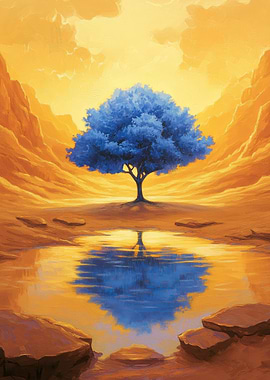 Blue Tree in Desert Oasis