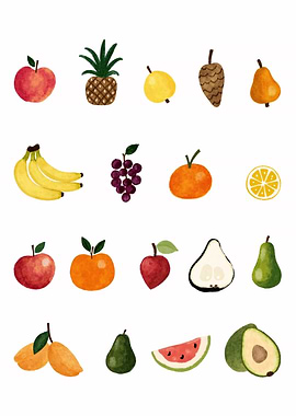 Watercolor Illustration of Various Fruits