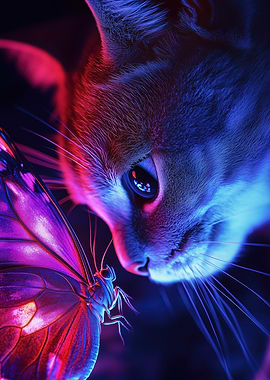 kitten and Butterfly in Neon