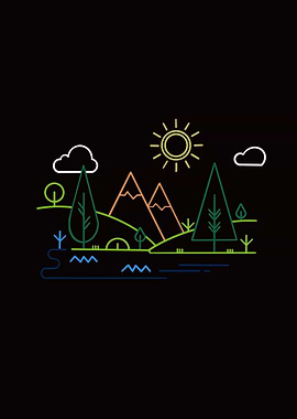 Line Art Mountain Landscape