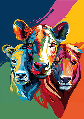 Colorful Cow and Lion