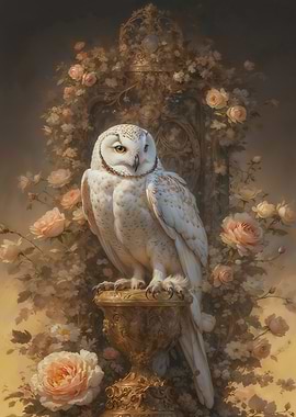 Snowy Owl in Floral Setting