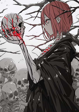 Anime Girl with Skull' Poster, picture, metal print, paint by Sumi Kurai |  Displate