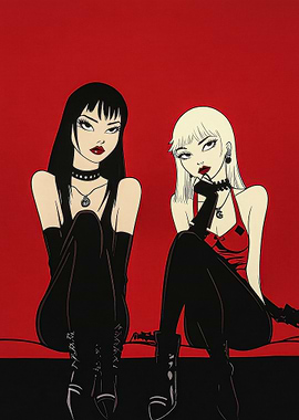 Two Women in Red and Black