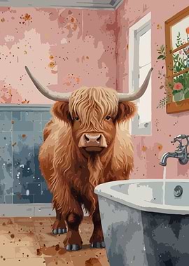 Highland Cow in Bathroom