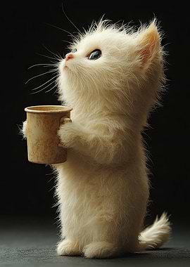 Cute Kitten Holding a Cup