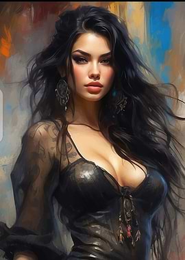 Dark-Haired Woman in Black Dress