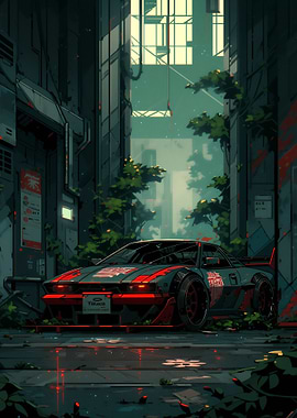 Cyberpunk Car in Alley