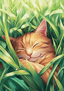 Sleeping Cat in Grass