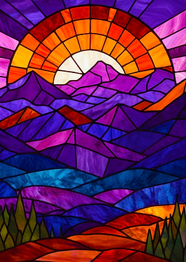 Stained Glass Mountain Sunset