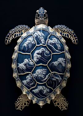 Sea Turtle with Wave Design
