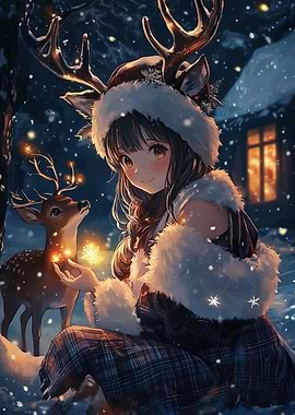 Anime Girl with Reindeer