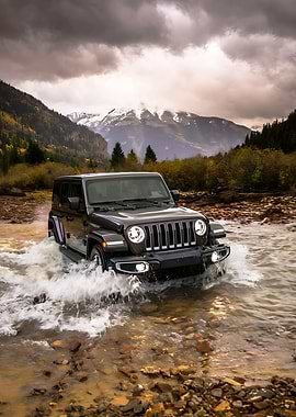 Jeep Wrangler in Mountain Stream