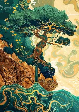 Ancient Tree and Swirling Waters