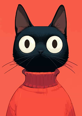 Black Cat in Red Sweater
