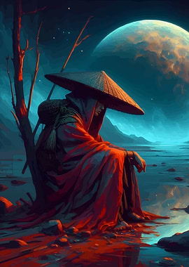 Lonely Figure by the Water