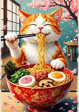 Cat Eating Ramen