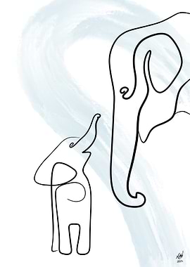 Line Art Elephant Family