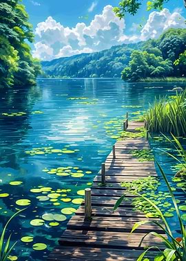 Serene Lake with Wooden Do