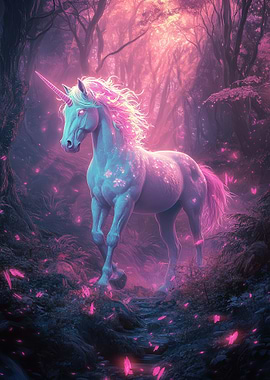 Mystical Unicorn In Forest
