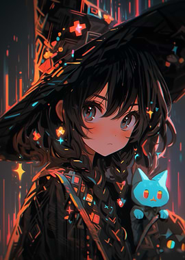 Anime Witch with Cat