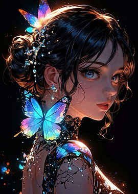 Anime Girl with Butterflies