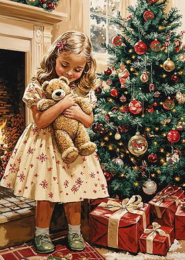 Christmas Girl with Teddy Bear
