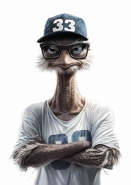 Ostrich in a Baseball Cap