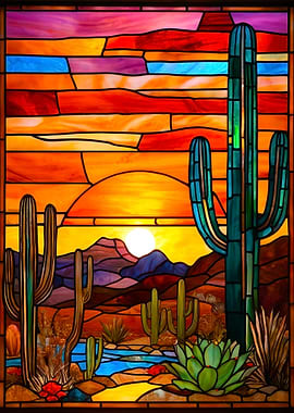 Stained Glass Desert Sunset