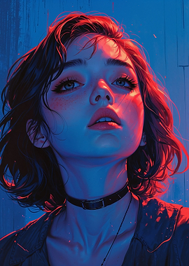 Woman with Red and Blue Lighting