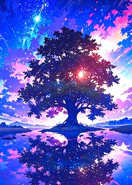 Silhouetted Tree Under Starry Sky