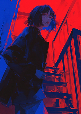 Anime Girl in Red and Blue