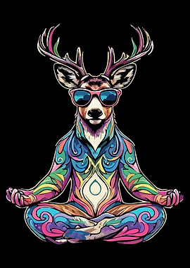 Colorful Meditating Deer Yoga Pose