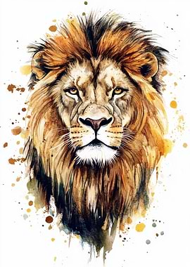 Lion Watercolor Portrait
