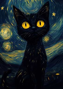 Black Cat Starry Night