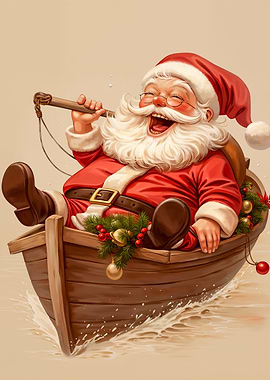Jolly Santa in a Boat