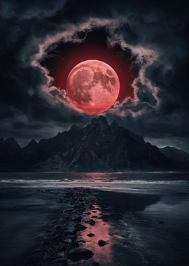 Blood Moon Over Mountains