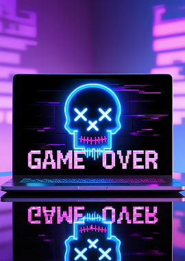 Neon Skull Game Over