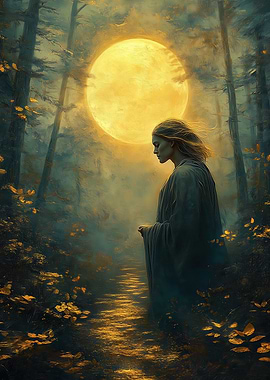 Woman in Forest Moonlight