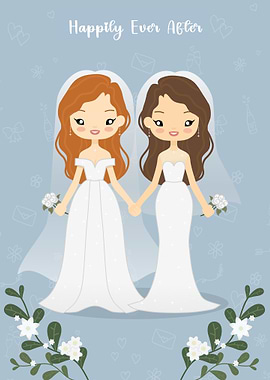 Cute Lesbian Wedding Illustration