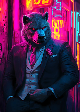 Wolfe in Suit Neon City
