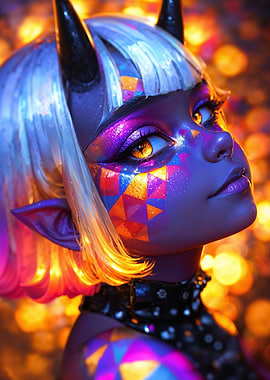 Demon Girl with Neon Makeu