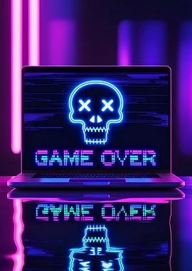 Game Over Neon Skull