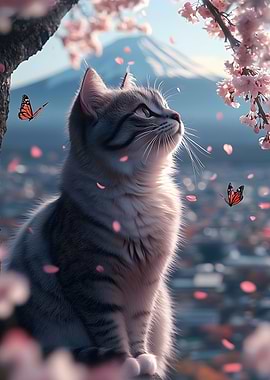 Cat in Cherry Blossom