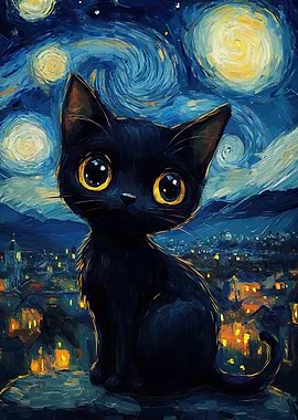 Black Cat Starry Night