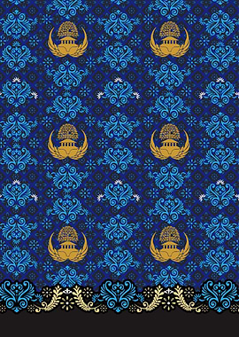 Blue and Gold Batik Korpri Indonesia Pattern