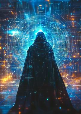 Cyberpunk Figure in Digital Realm