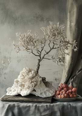 Coral, Branch, and Grapes Still Life