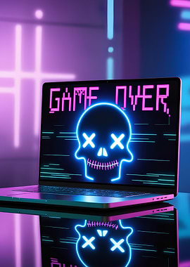 Neon Skull Game Over