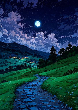 Nighttime Village Landscape